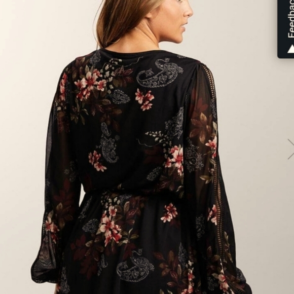 Floral Mesh Surplice Top - Picture 2 of 5